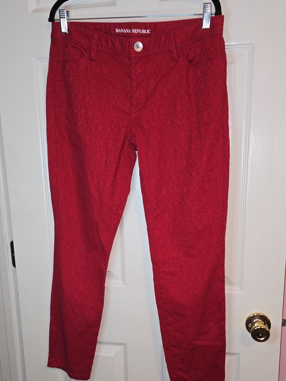 Banana Republic Red Jacquard Slim Pant